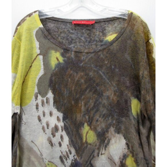 Krimson Klover Sweater Large Linen Pullover Abstract Ruched Sleeve - Picture 2 of 11